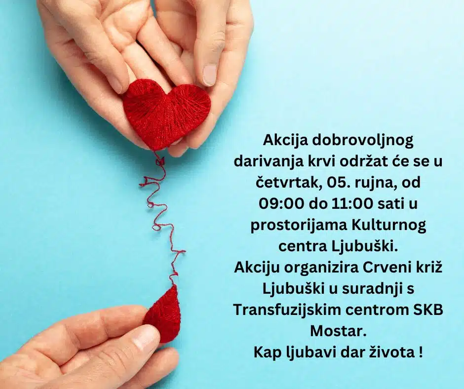Najava: Akcija darivanja krvi za pučanstvo održat će se u četvrtak