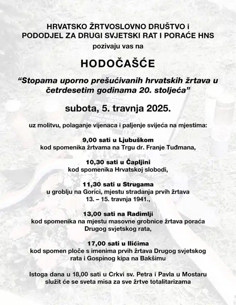 Ljubuški:80.godina sjećanja na Bleiburg u subotu 5.travnja u 9.00 sati na trgu