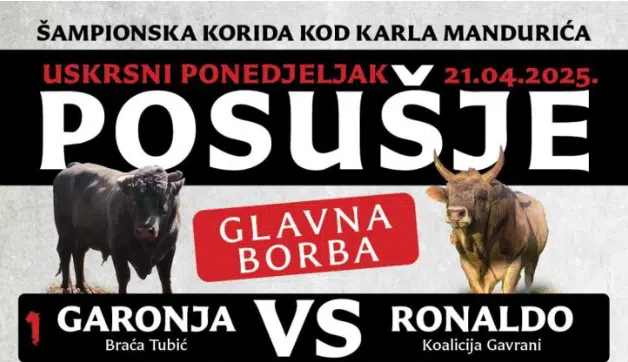 Spektakl u Posušju: Ne propustite Šampionsku koridu kod Karla Mandurića na Uskrsni ponedjeljak!