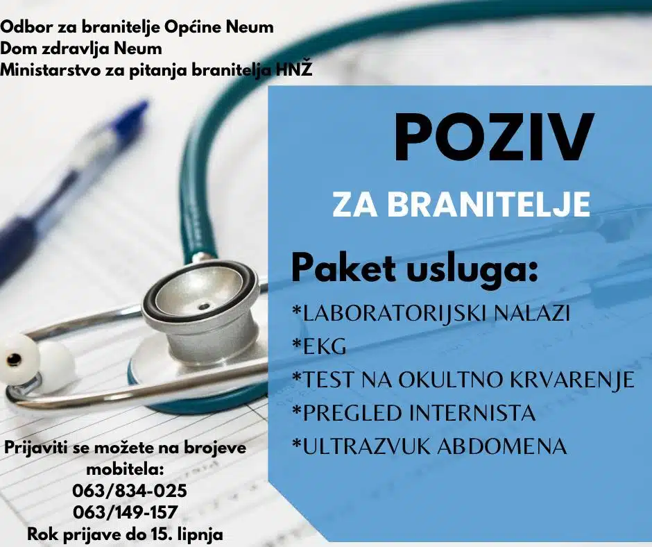 POZIV BRANITELJIMA: Preventivni liječnički pregledi u Domu zdravlja Neum