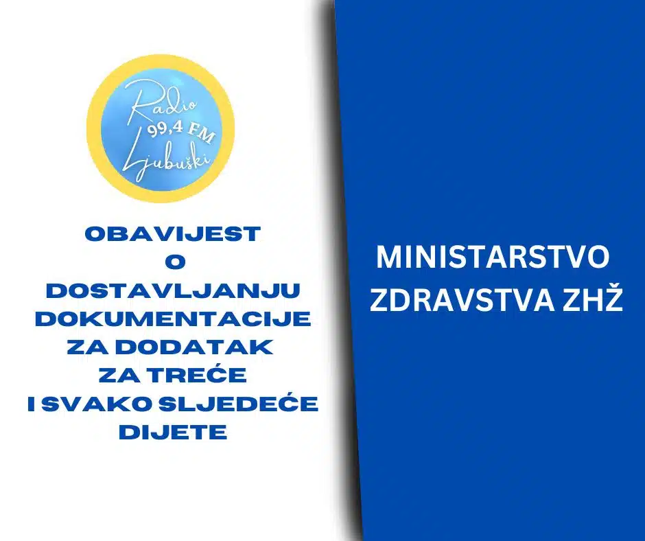 Obavijest o dostavljanju dokumentacije za dodatak za treće i svako sljedeće dijete