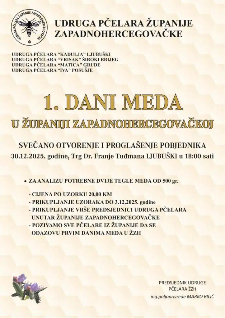 Najava: Ljubuški domaćin prvih Dana meda ŽZH