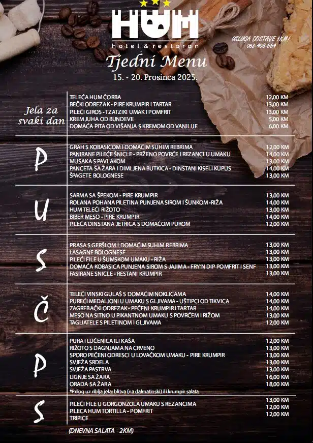 Odaberi Menu dnevnih jela hotela Hum