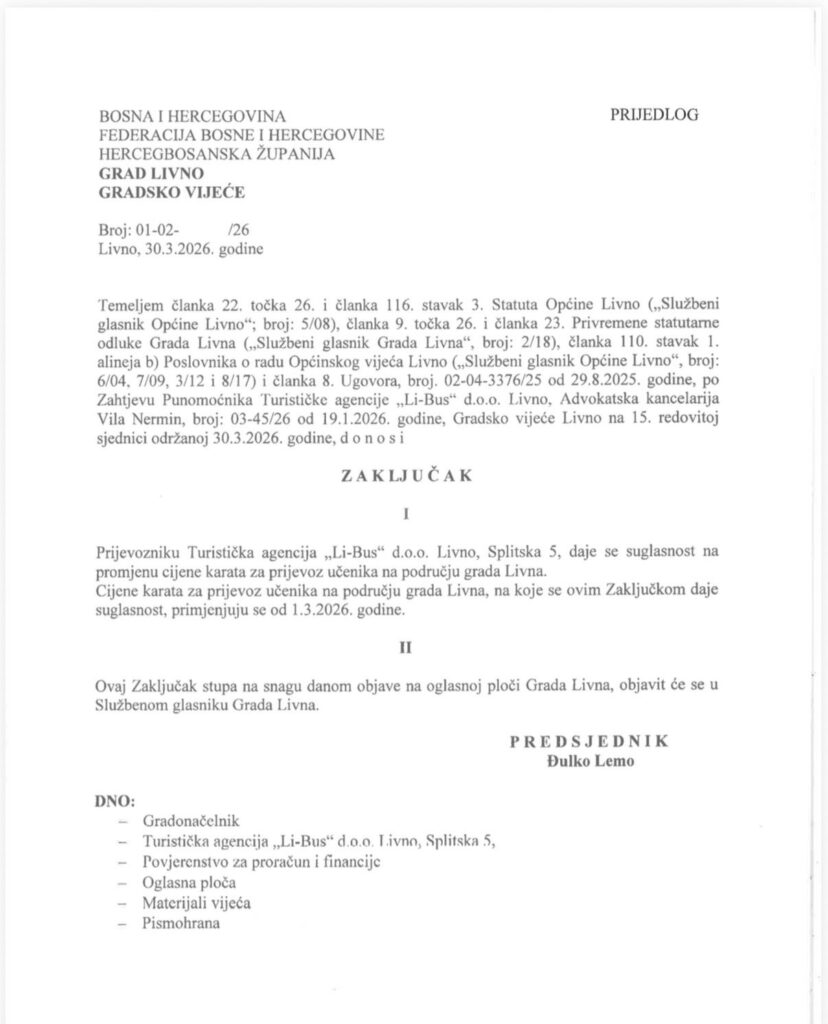 Ostaje li Livno bez prijevoznika učenika: Li-bus postavio ultimatum Gradu Livnu