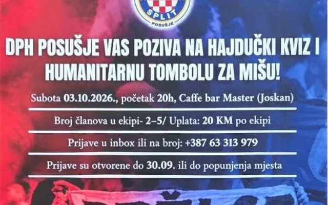 DPH Posušje uključuje se u veliku humanitarnu akciju za Mišu Sabljića iz Širokog Brijega “Sve za Mišu!”