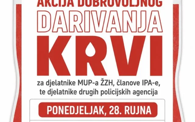 Ljubuški: U ponedjeljak akcija dobrovoljnog darivanja krvi