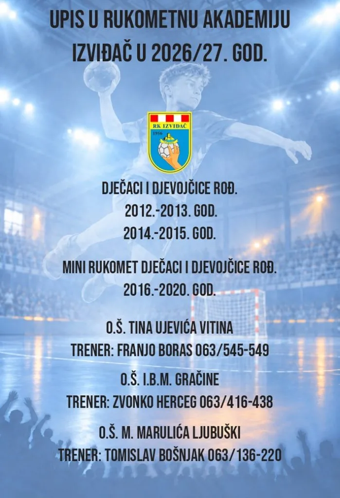 Otvoren upis u Rukometnu akademiju Izviđač za sezonu 2026./27.