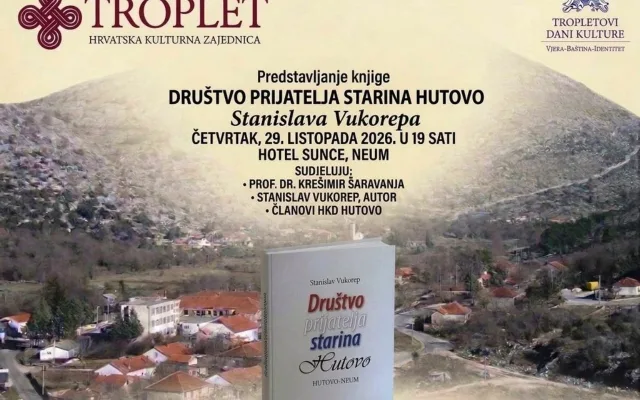 NAJAVA: Predstavljanje knjige Stanislava Vukorepa o povijesti i baštini Hutova