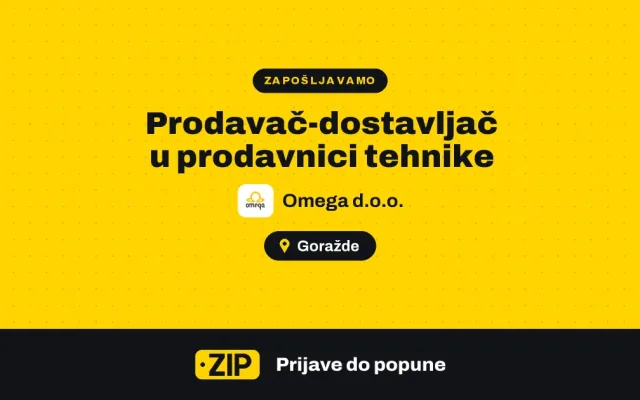 Omega d.o.o. zapošljava: Prodavač-dostavljač u prodavnici tehnike (Goražde)